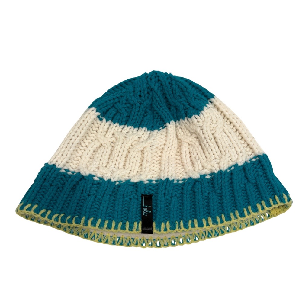 Bula Teal Cream Cable Knit Fleece Lined Beanie Hat Made in Canada Winter Ski